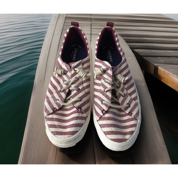 SPERRY Women’s Crest Vibe Slip On Shoes Red/White Stripes Size 11 - Picture 1 of 11